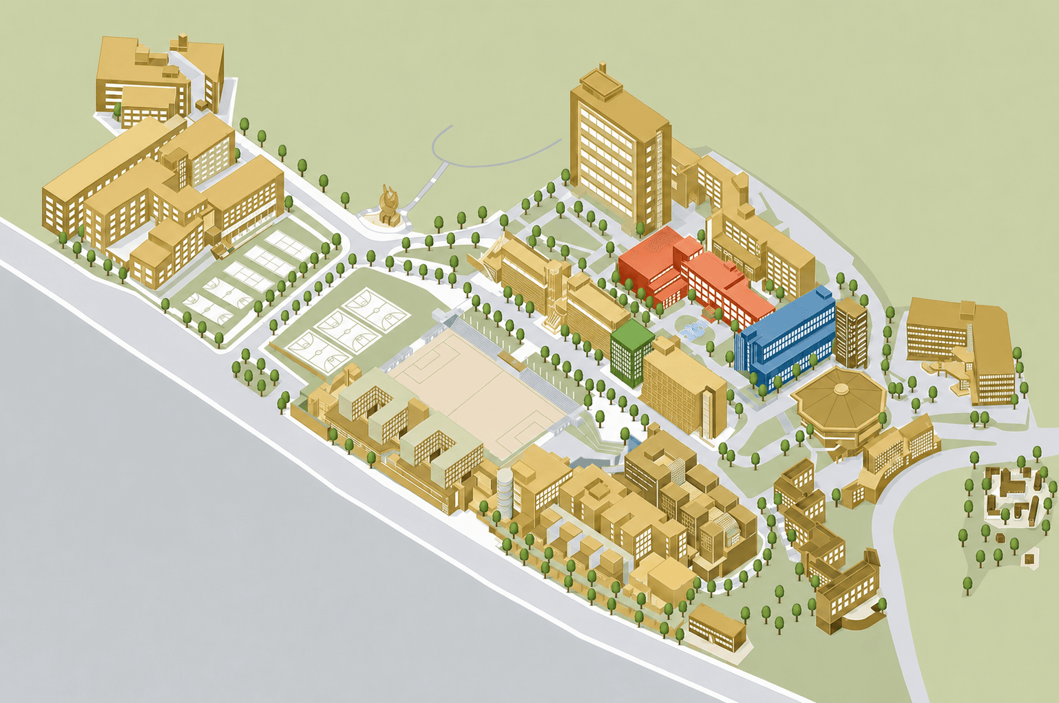 Illustrated map of the Kookmin University campus showing the EBISION venue buildings.